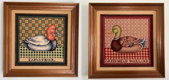 Elsa Williams 'Canvasback' & 'Greenhead Mallard' Needlepoints Framed - 2 Piece Lot