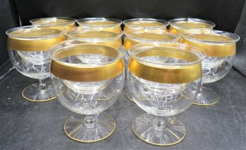 Gold Tone Trim Dessert Glasses With Glass Inserts - Set Of 10