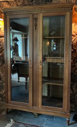 Vintage Double Glass Door Cabinet With Key