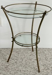 Mid Century Modern Brass And Glass 2 Tiered Side Table