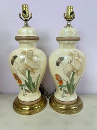 Oriental Porcelain Ginger Jar Lamps, 2 Piece Lot