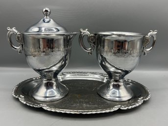Silver Plated Creamer, Sugar Bowl & Tray - 3 Pieces