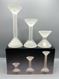 Vintage Price Frosted Glass Candlestick Holders In Box