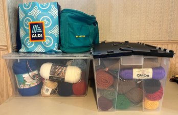 Assorted Knitting Yarn & Needles 4 Bins