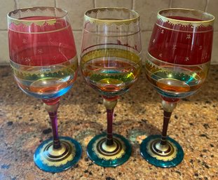 Pier 1 Festive Hand Painted Wine Glasses - 3 Pieces