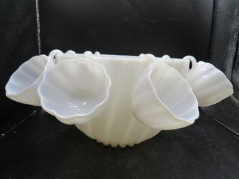 Milk Glass Punch Bowl With 8 Cups