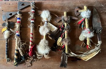 Native American Style Hoocho Collection Shoshone Indians & Apache Indians Tomahawk & Hunting Spear - 7 Pieces