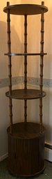 Mid-century Modern Round 3-tier Wood Shelf With Drum-Shaped Storage Base