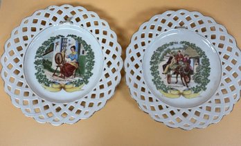 Bavarian Schumann 'Irish Spinning Wheel' & 'Irish Jaunting Car' Plates , 2 Piece Lot