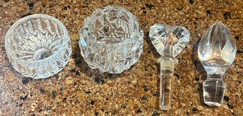 Cut Glass Bowl, Tiffany Candle Holder, Mikasa Crystal Heart Shaped Stopper, Fenton Glass Stopper - 4 Pieces