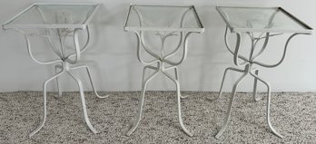 Mid Century Modern Iron Glass Top Side Tables, 3 Piece Lot