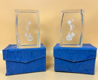 3D Laser Etched Crystal Paperweights, 2 Piece Lot