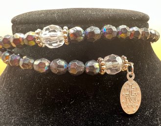 Coiled Beaded Bracelet With Miraculous  Mary Metal Pendant