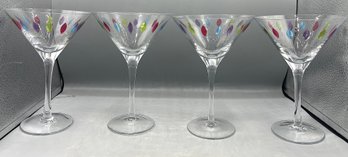 Etched Multi-colored Crystal Margarita Glasses - 4 Piece Lot