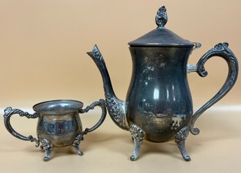 Vintage Silver Plate Coffee Pot And Silver Plate Sugar Bowl