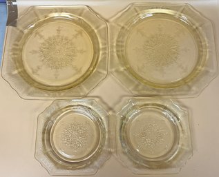 Anchor Hocking Princess Yellow Depression Glass Plates, 4 Piece Lot