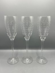 Crystal Etched Champagne Glasses - 3 Pieces