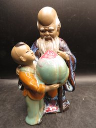 Vintage Shou Lao God Of Longevity & Boy With Peach Of Wisdom Figurine