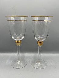 J Preziosi Gold Trim Crystal Wine Glasses - 2 Pieces