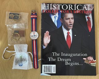 Historical Collectors Edition Magazine, Obama Watch, Two Keychains & Charms Lot - 6 Pieces