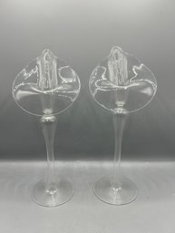 Hand Blown Jack In The Pulpit Glass Candle Holders - 2 Pieces