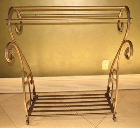 Gold-tone Scroll Design Metal Quilt/blanket Rack With Lower Shelf