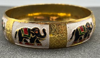 Gold Tone Vintage Enamel Hand Crafted Elephant Bangle Bracelet