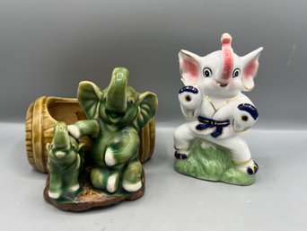 Elephant Ceramic Planter & Elephant Ceramic Coin Bank - 2 Pieces