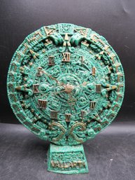 Mayan Calendar 'vallarta' Crush Malachite Stone Battery Operated Table Clock With Roman Numerals