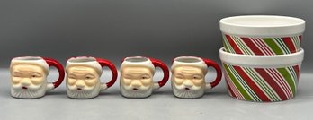 Santa Claus Cordial Mugs & Christmas Ramekins - 6 Pieces