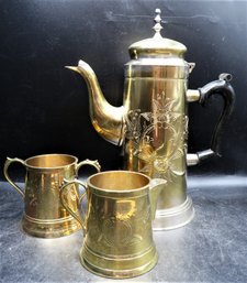 Silver Plated Coffee Pot, Creamer & Double Handled Sugar Bowl - Made In India