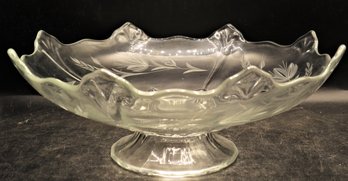 Vintage Etched Wheat Glass Footed Bowl