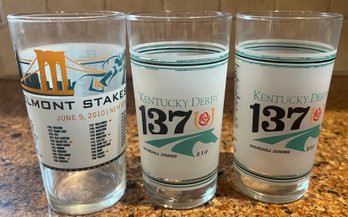 Belmont Stakes Glass & Kentucky Derby Glasses - 3 Piece Lot