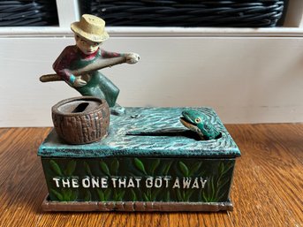 Cast Iron Replica Fishing Coin Bank