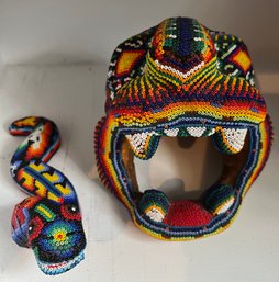 Mexican Beaded Jaguar Head & Snake