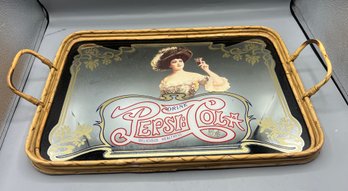 Pepsi Cola Mirrored Serving Tray With Bamboo Trim And Handles