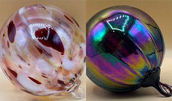 Hand Blown Glass Tortoise And Holographic Ornaments 2 Piece Lot
