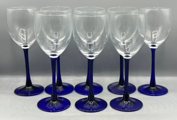 Cobalt Blue Stem Crystal Glasses - 8 Pieces