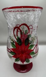 Poinsettia Crackle Glass Hurricane Candle Holder/vase
