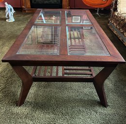 Wood And Glass Coffee Table With Shelf