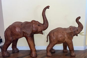 Leather Elephant Statues - 2 Piece Lot - Made In India