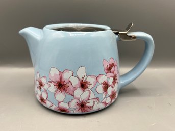 Alfred Ceramic And Stainless Steel Teapot 20 Oz Blue Pink Floral Cherry Blossom