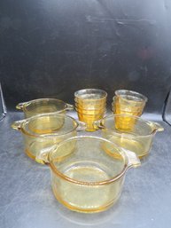 Forte Crisa Mexico Glass Thumprint Custard Cups (8) & Handled Bowls (4) - Set Of 12