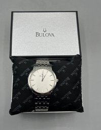 Bulova Men's Watch S6A115 Quartz Silver Dial Stainless Steal 38MM With Box