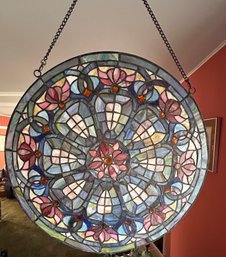 Handcrafted Tiffany Style Stained Glass Floral Hanging Window Panel