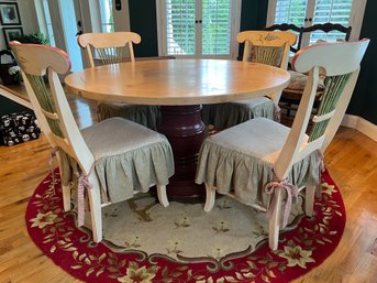 Country Style Round Kitchen Table With Chairs - 7 Pieces