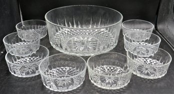 Arcoroc, France Glass Serving Bowl With 8-small Bowls - Set Of 9