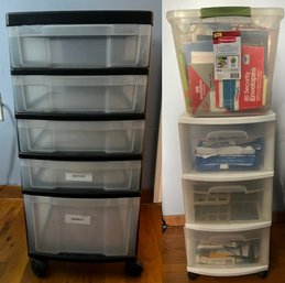 Plastic Storage Drawers With Assorted Office Supplies