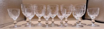 Etched Glass Sherry Wine Glasses And Cordial Glasses 11 Piece Lot