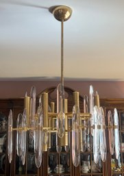 Vintage Gaetano Sciolari Brass & Crystal Glass Chandelier, 8 Armed